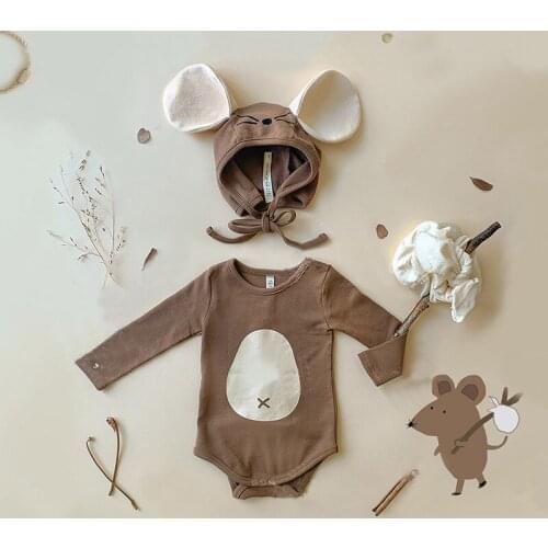 9087 Baby Romper Cartoon Mouse Fart Crawling Suit 2021 Autumn Baby Boy One-piece Clothes Infant Girl Romper Onesies with Hat