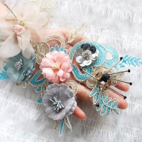 GLace DIY Craft High quality fashion handmade diamond ornaments embroidery flower 3D flower embroidery dress cloth sticker TX763