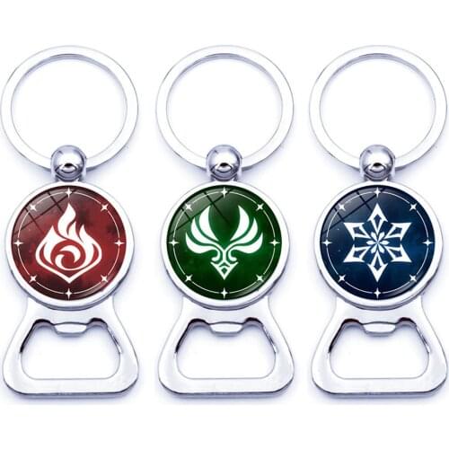 Bottle Opener Keychain Accessories Element Vision Gods Eye Wind Water Thunder Key Chain Ring for Men Genshin Impact Keychain
