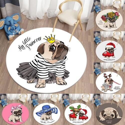 Cartoon Dog Round Carpets for Childrens Room Living Room Rugs Puppy Soft Flannel Floor Area Rug Bedroom Carpet Mat for Children