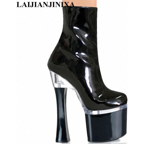 LAIJIANJINXIA New Round Toe 18Cm Square High Heel Ankle Boots For Women Shoes Platforms Girls Size 46 Boots Motorcycle boots