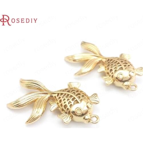 40674)6PCS 36x20MM 24K Champagne Gold Color Brass Goldfish Charms Pendants Jewelry Making Supplies Diy Findings Accessories