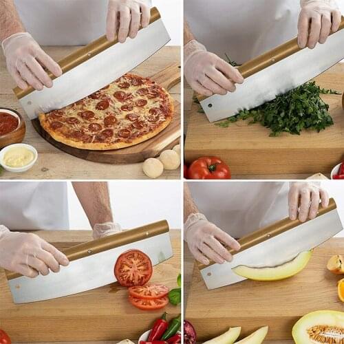 Stainless Steel Rocking Pizza Cutter Blade Dough Scraper Chopper Slicer Knife Wood Handle For Bread Pizza Cake Baking Kitchen