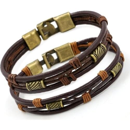Fashion Stainless Steel Charm Black Men Bracelet Leather Genuine Braided Punk Rock Bangles Jewelry Accessories Friend