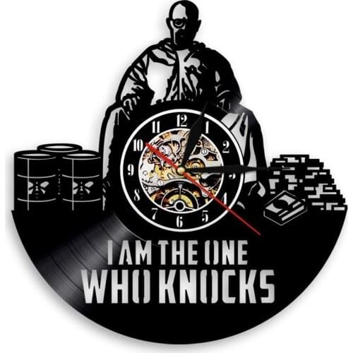 I Am The One Who Knocks Inspired by Heisenberg Quote Vinyl Record Wall Clock TV Series Home Theater Decor Clock Vinyl Disk Craft