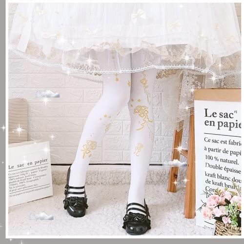 Lolita Socks Female Spring One-piece Printed SWAN Velvet 120D Patyhose Bronze Lolita Ri Xi Wa
