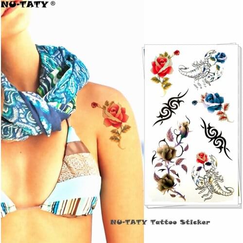Nu-TATY Scorpion Flower Temporary Tattoo Body Art Arm Flash Tattoo Stickers 17*10cm Waterproof Fake Painless Tatto Sticker