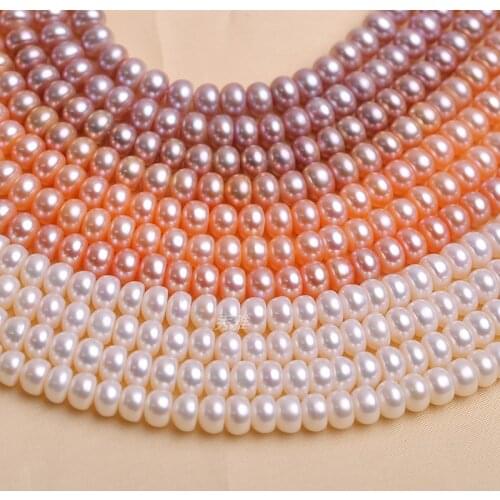 Wholesale 7-8mm Big Size Natural Freshwater Button Bread Round Shape Real Pearl Necklace Strand String, 10pcs/lot