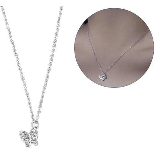 Women Girls Necklace Fashion Rhinestone Butterfly Choker Necklace Pendant Necklace Clavicle Necklace Jewelry Accessories