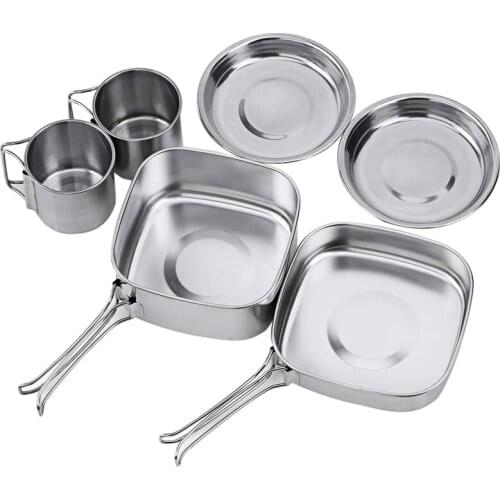 Backpacking Camping Cookware Pot Set Outdoor Mess Kit Stainless Steel Camping Cook Set For Hiking Backpacking Trekking Picnic