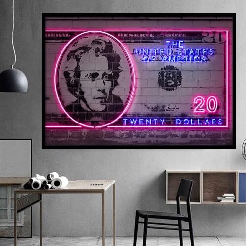 Neon Lights 100 Dollars Posters HD Print Canvas Paintings Wall Art American President Celebrities Picture Living Room Home Decor