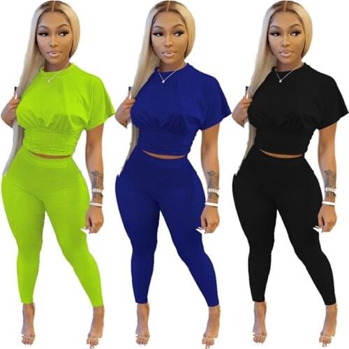 ZKYZWX Sexy Two Piece Club Outfits Short Sleeve Crop Top Skinny Pants for Women Summer Vacation Outfits Tracksuit Matching Sets
