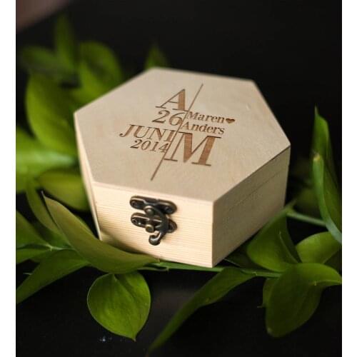 Wedding Decoration Jewelry Vintage Ring Box Handmade Engraved Rustic Geometric Hexagon Ring Box Proposal Personalized Ring Box