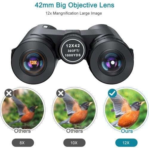 High Clarity Telescope 12x42 Binoculars High Power Outdoor Hunting Telescope for Outdoor Bird Watching Travel Camping 1000yards