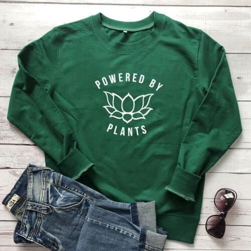 Powered By Plants Vegetarian Sweatshirt Cute Women Graphic Vegan Sweatshirts Casual 90s Plant Lady Gardening Gift Pullovers