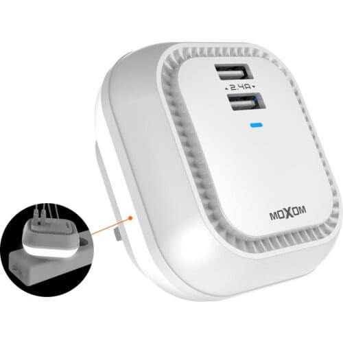 MOXOM Mobile Phone Charger Fast Charger USB Charger For iPhone For Samsung LED Light USB Wall Charger For Xiaomi UK Adapter