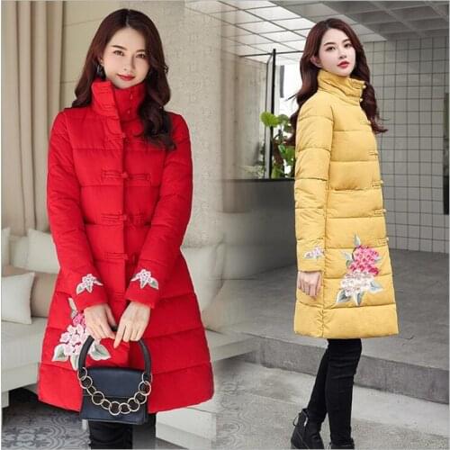 Plus size 3XL women parka Fashion Women Winter Coat Long Thicken Warm embroidered Jacket Cotton Padded winter Jacket Outwear Z82