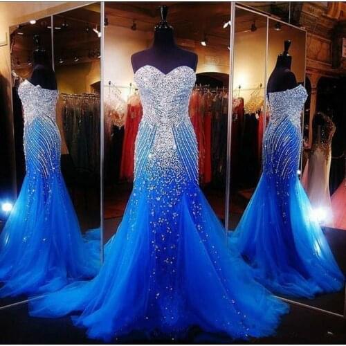 Royal Blue 15 años Elegant Mermaid Prom for Pageant Sweetheart Women Long Rhinestones Runway Formal Evening Quinceanera Dresses