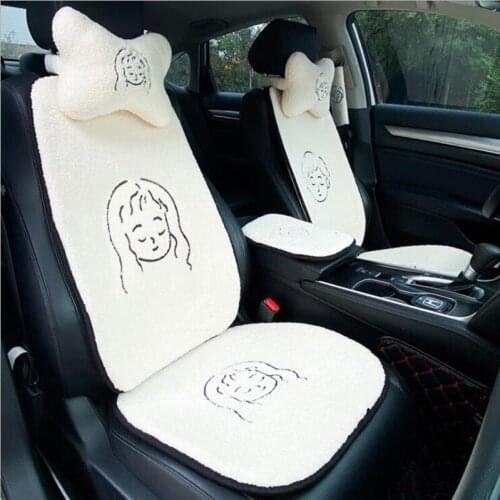 Winter Autumn Plush Universal Cute Cartoon Girl Boy High Quality Lamb Wool Backrest Neck Lumbar Pillow Car Seat Cushon Set