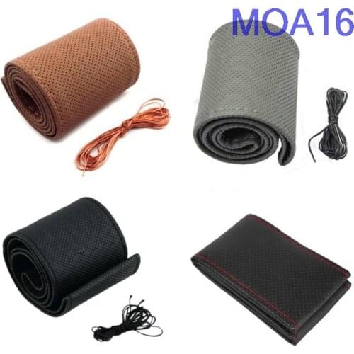 1PC 38cm DIY Car Leather Steering Wheel Covers Braid Smart Cover Non Slip Sleeve With Needle Interior Accessories Kits