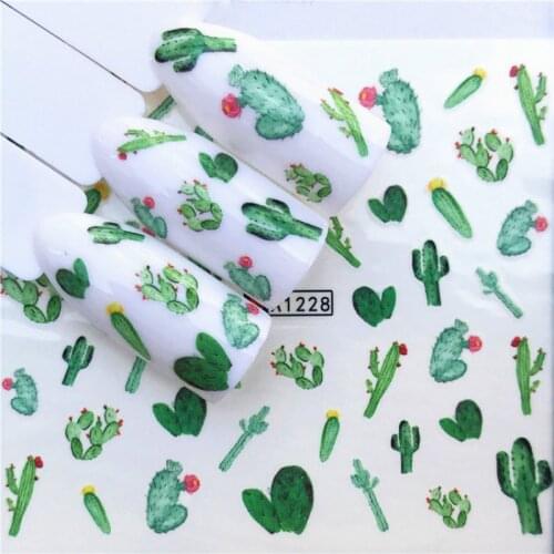 1 Pcs Nail Stickers Succulent Plants Water Decal Ocean Cat Plant Pattern 3D Manicure Sticker Nail Art Decoration M3N3