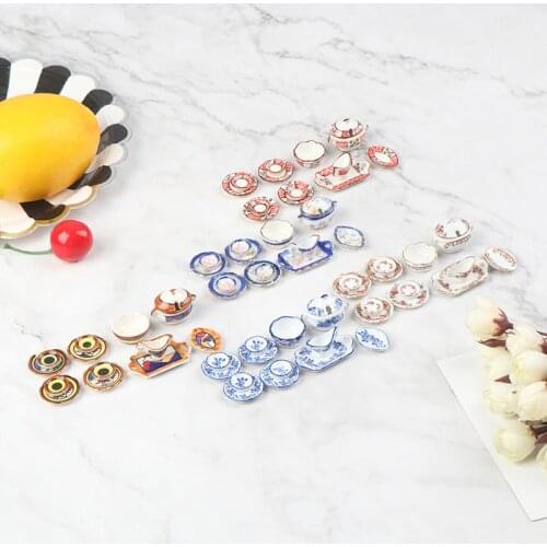 13Pcs/set Cute 1:12 Dollhouse Miniature Simulation Tableware Porcelain Ceramic Kitchen Toys Accessories