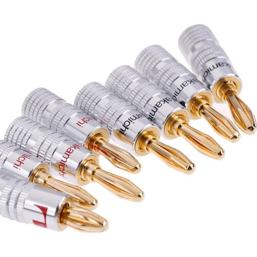 4pcs 2pairs 24K Gold Plated Speaker Banana Plug Audio Jack Connector