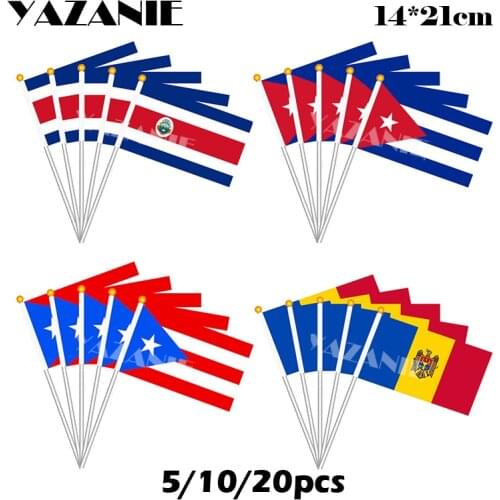 YAZANIE 14*21cm 5/10/20pcs Costa Rica Cuba Puerto Rico Moldova Small Hand Held Flag Polyester Country National Printing Flag