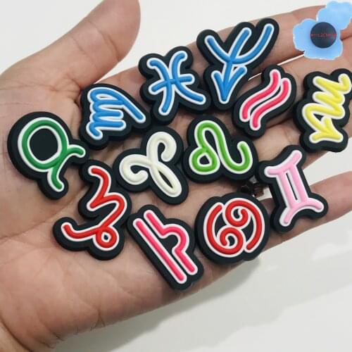 50Pcs Taurus Aquarius Virgo Constellation symbol PVC Shoe Charms Accessories Shoe Buckle Decoration for Bracelet