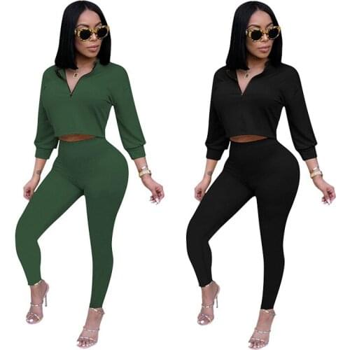 81Y8011 Autumn Winter Women Outdoor Casual Home Solid Navel Two Piece Set Top and Pants Tracksuit Sweatsuit Outfits