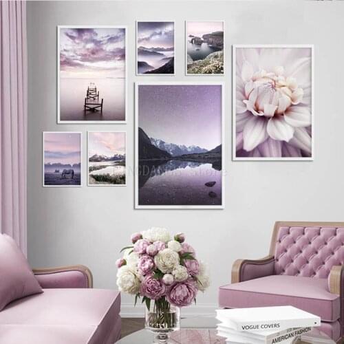 5D DIY Diamond Painting Purple Starry Night Foggy Mountain Diamond Embroidery Sunset Nature Landscape Art Cross Stitch Home Deco