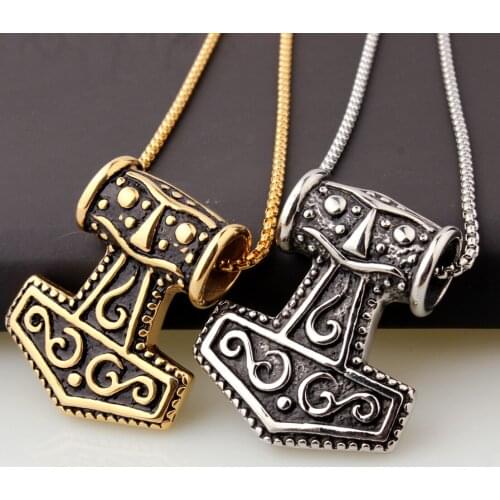 Personality Design Stainless Steel Thor Hammer Mens Boys Daily Jewelry Pendant Necklace Free Box Link Chain 24inch Friend Gift