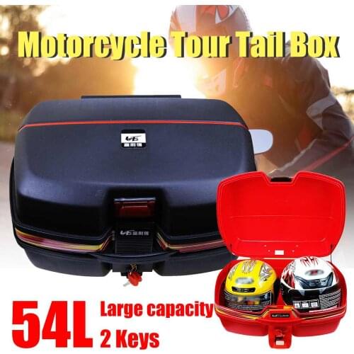 54L Motorcycle Trunk Waterproof Motor Top Case for double Helmet Motorbike Rear Storage Luggage Tool Box with Secure Latch Black