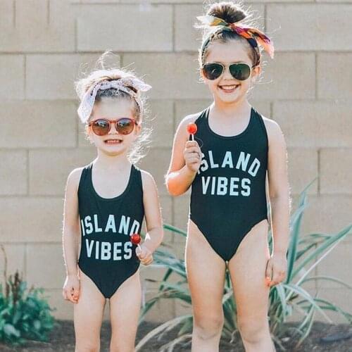 Baby Swimwear Girls' One Piece Swimsuit ISLAND VIBES Letter Print Monokini Sexy Bodysuit Kids Beach Wear Child Bathing Suit