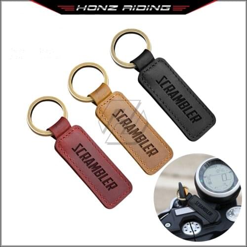 For Honda Yamaha Suzuki Harley Triumph Ducati Scrambler 800 1200 Motorcycle Cowhide Keychain Key Ring