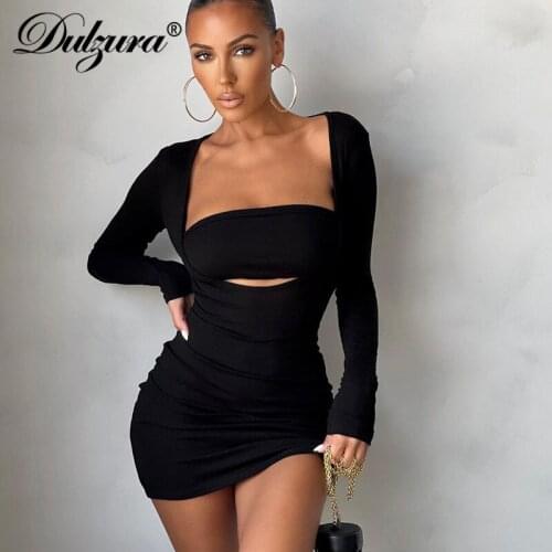 Dulzura 2021 Autumn Winter Women Ribbed Long Sleeve Mini Dress With Tube Tanks Bodycon Sexy Streetwear Party Club Elegant Slim