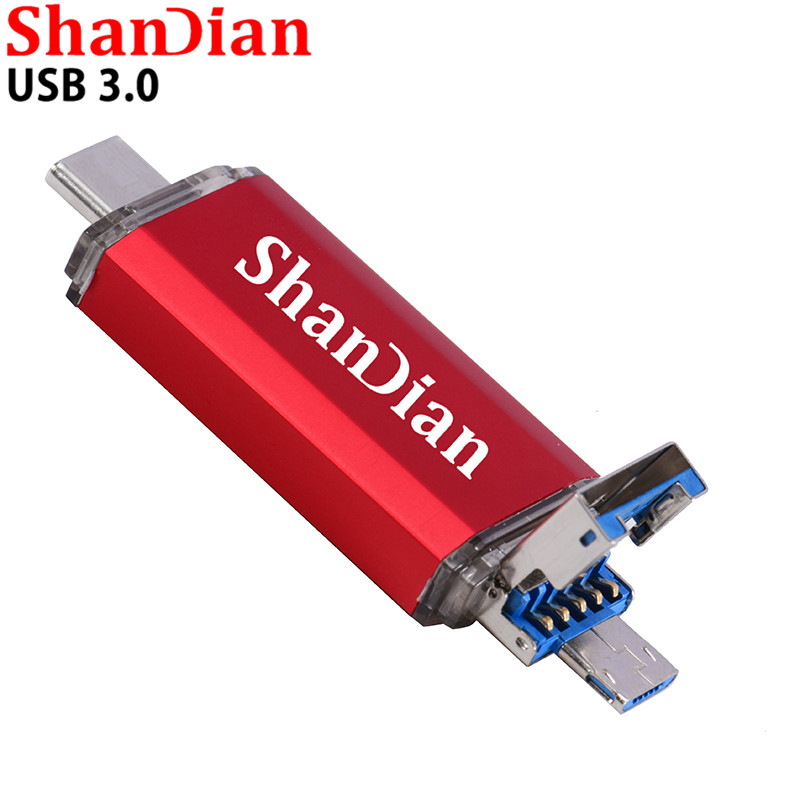 SHANDIAN OTG 3 in 1 USB Flash Drives USB3.0 & Type-C & Micro USB 128GB 64GB 32GB 16GB 8GB 4GB Pendrives Dual Pen Drive Cle USB