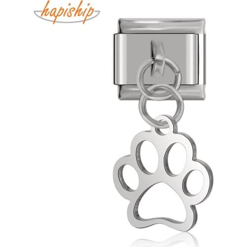 Hapiship Original Daisy Cutting Polishing Animal Footprints Italian Charm Fit 9mm Bracelet Stainless Steel Jewelry Making DJ150