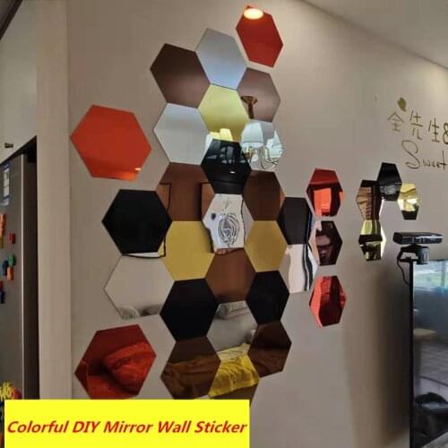 Colorful DIY Mirror Wall Sticker Acrylic self-adhesive Background wall Decorative mirror Hexagon 3d wall sticker custom made
