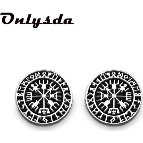 Onlysda symbol Stud Round earring Lucky charm Viking Amulet Hammer Of Thor Mjolnir jewelry for man women ES130