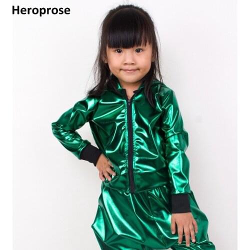 New Fashion Spring Autumn Kids Adult Green bomber Jacket Stage Performance Top paillette feminina casaco Jazz Hip Hop dance coat