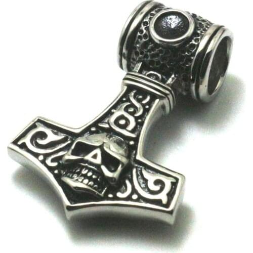 33g Men Boy Cool 316L Stainless Steel Big Polishing Classic Thors Hammer Skull Two-sided Pendant
