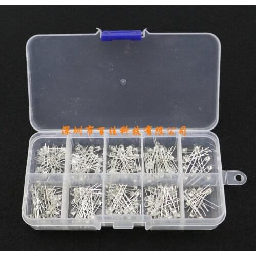 180Pcs 3mm white red yellow green purple blue orange pink high-brightness LED light-emitting diode box kit