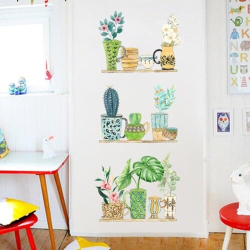 Cartoon Potted Plants Wall Sticker Bedroom Decor Aesthetic Living Room Wall Decoration Mural Office Art Self-adhesive Wallpaper