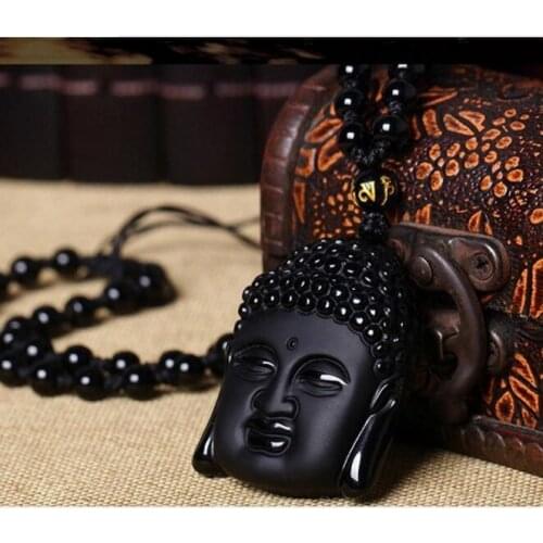 Natural stone Quartz crystal Black Obsidian hand Carved Buddha head beads Pendant for diy jewelry making necklace Accessories
