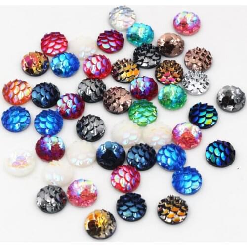 New Fashion 40pcs/lot 8mm Mix Colors Fish scales Style Flat Back Resin Cabochons Cameo