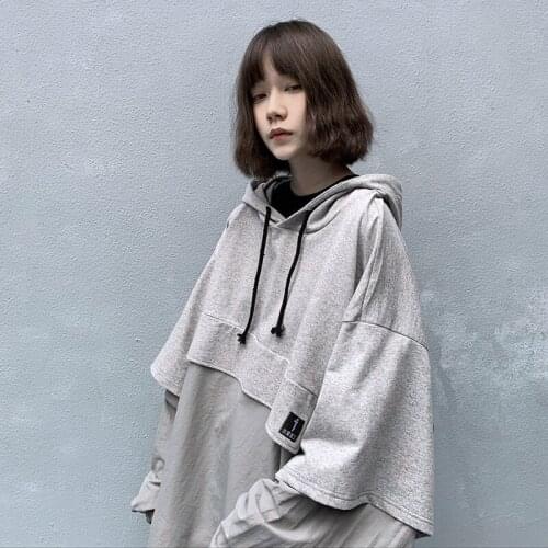 Women Female New Plus Size Broadcloth Loose Hooded Patchwork Pullovrs Female Solid Color Steet Style Print Sweashirt QL50