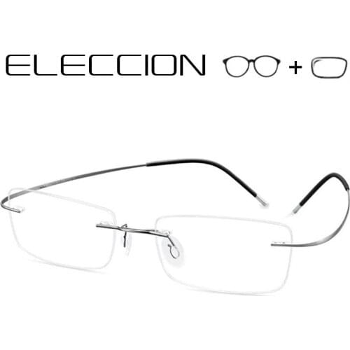 Titanium Alloy Rimless Prescription Eyeglasses Corrective Glasses Optical Frames Men Myopia Spectacles Vintage Eyeglass