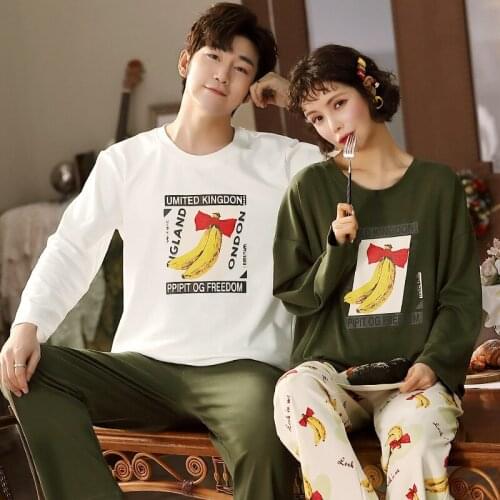Lovers Sleepwear Cotton Long Pants Full Sleeve Pajamas Set Mens Sleep Wear Home Clothes Women Plus Size Pajama Loose Night Suit