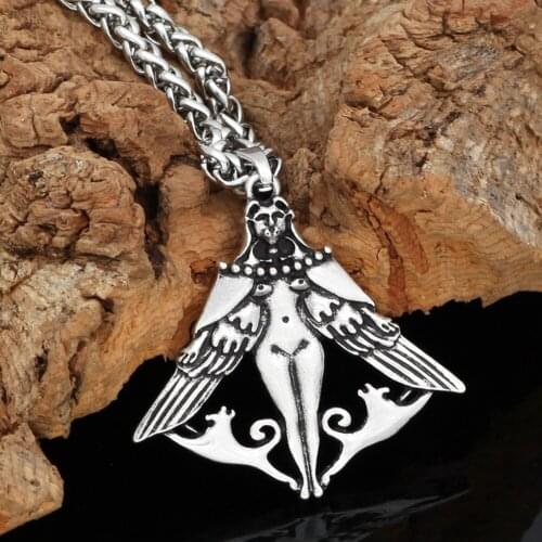 Goddess Hela Necklace Women European and American Retro Domineering Viking Naked Girl Double-sided Cat God Pendant Death Jewelry